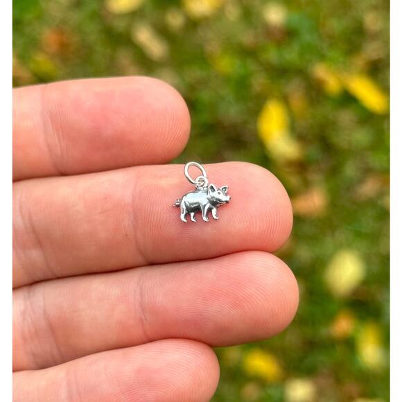 Sterling Silver Tiny Pig Charm, Sterling Silver Small Pig Pendant - Picture 3 of 5
